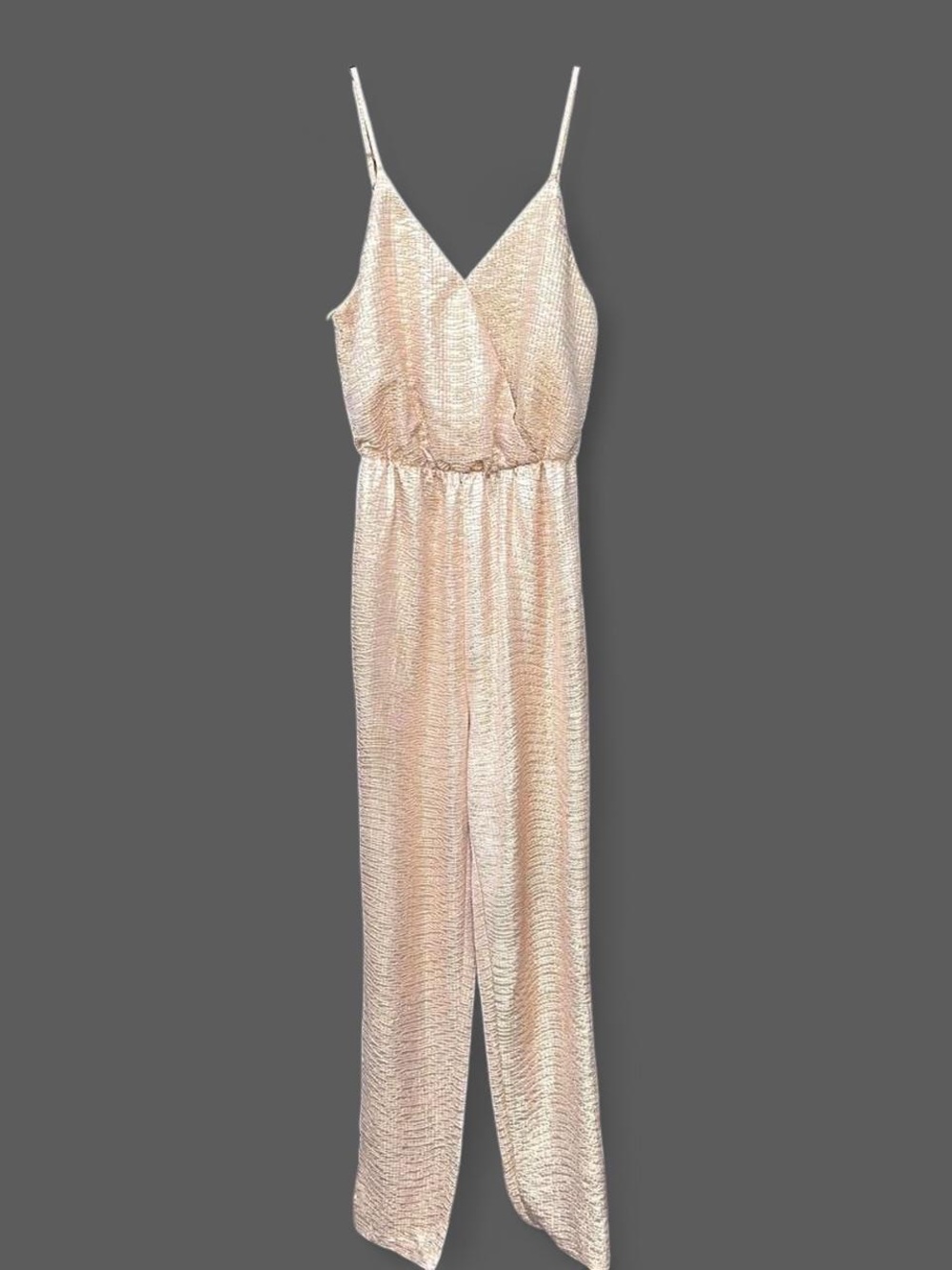Astr Pink Metallic V-Neck Spaghetti-Strap Jumpsuit